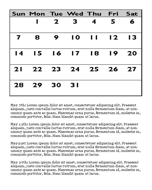sample calendar